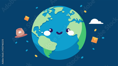 Earths Alarm A globe with a frowning face on one side surrounded by plastic waste opposite of a smiling Earth surrounded by a thriving ecosystem.