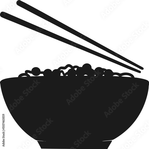 Silhouette Illustration of a Bowl of Noodles with Chopsticks Ready to Serve a Tasty Asian Meal in a Traditional Way with a Transparent Background Ready for Your Creativity