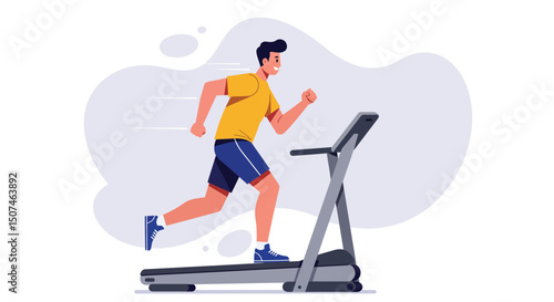 Man running on treadmill exercising indoors for fitness and healthy lifestyle vector illustration 