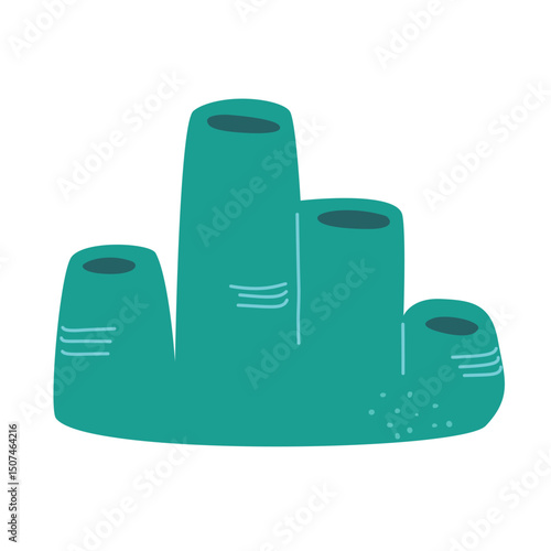 Tube sponges. Sea wildlife. Hand drawn tube sponges. Marine animal anemone. Underwater tropical exotic reef plant.