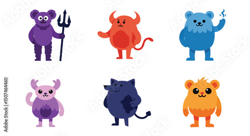 Wallpaper Mural Cute colorful cartoon bears with devil and wizard costumes vector illustration in playful style  Torontodigital.ca