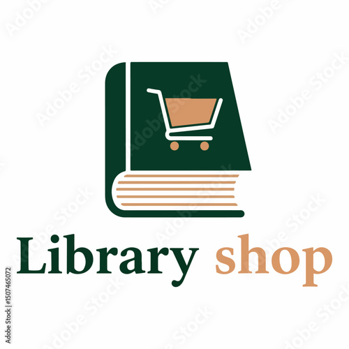 Simple Book and Shopping Cart Logo for Library Shop

