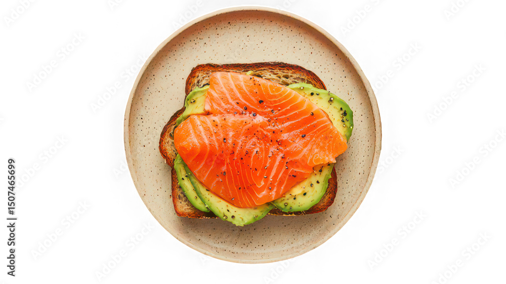 Open faced sandwich with smoked salmon, avocado, rye bread Open faced sandwich with smoked salmon, avocado, rye bread