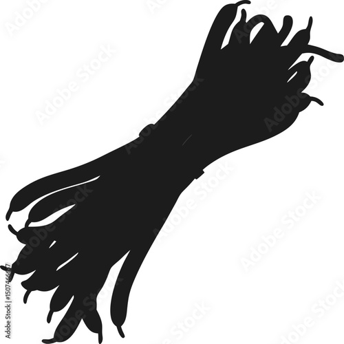 A silhouette of a bunch of green beans, tightly bound together,  illustrating a simple yet effective visual representation of fresh produce.