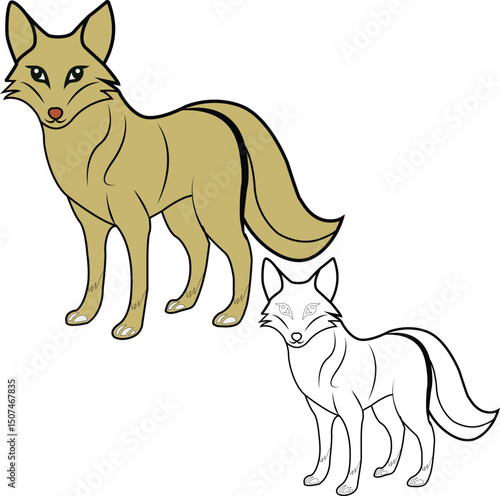 This sentence captures the main elements (cat, dog, fox), the style (vector illustration), and tone (cute cartoon), aligning with the tags provided