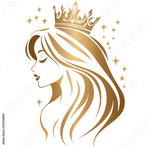 Stylized profile of a woman with a crown. PNG image, transparent background