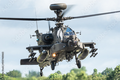 A Boeing AH-64 Apache military attack helicopter. 