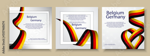 German, Belgian flags ribbon flag patriotic frame set for text. national holiday banner, background, poster, card, template, layout