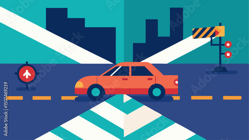 City Intersection An illustration shows a police car with sirens blaring speeding through a busy intersection while a suspects vehicle makes a sharp turn to evade capture.