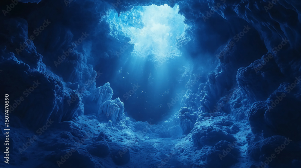 custom made wallpaper toronto digitalSerene Underwater Cave Scene Sunlight Beams Illuminate Deep Ocean Floor Mystical Blue Abyss Rocks