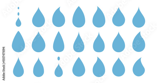 blue drops and droplet silhouette vector set. Drop icons on white background