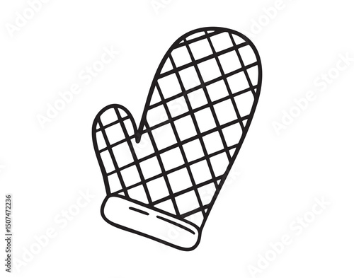 Kitchen glove or oven glove icon doodle hand drawn. Outline line oven mitt glove drawing clipart symbol