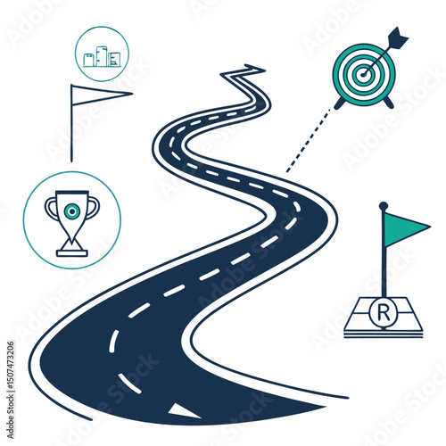 A conceptual illustration depicting the journey and road to achieve business goals and success in a competitive market