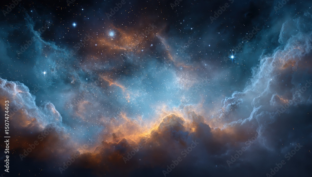 Fototapeta premium Majestic Nebula Space Scene Starry Night Sky with Cosmic Clouds and Glowing Stars