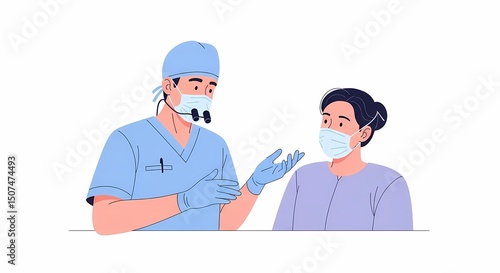 Doctor Explaining Diagnosis to Patient Wearing Mask During Pandemic Illustration