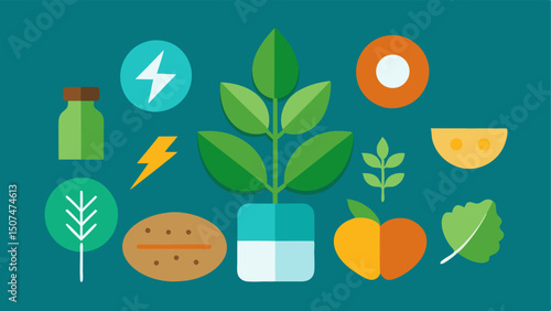 Natural Ingredients A vector illustration of natural ingredients associated with NAD+ production such as leafy greens and nuts highlighting the nutritional aspect of energy