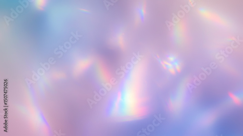 Abstract background with soft, blurred iridescent bokeh light effects in cool blue, purple, and white. Gentle backdrop for ethereal digital art, calming presentations, or futuristic visuals.