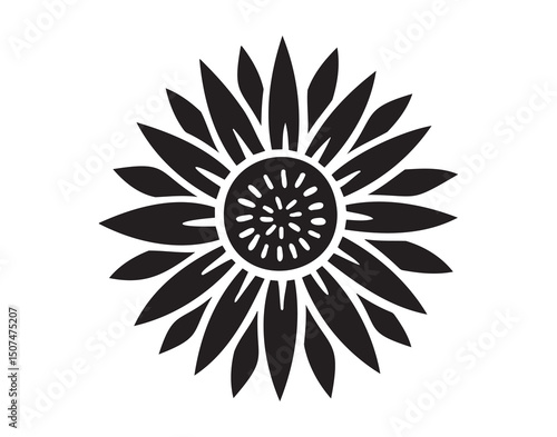 Sunflower silhouette. Sun flower graphic logo, hand drawn doodle icon decor. Petals frame Sunflower