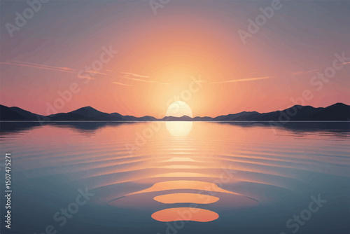 Wallpaper Mural Serene Minimalist Lake Sunset with Central Ripples Torontodigital.ca