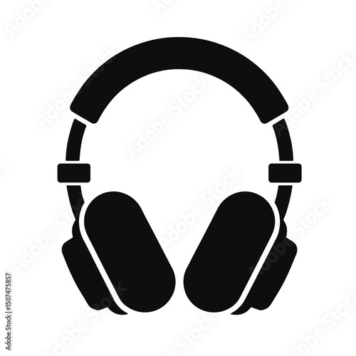 Black headphones icon in minimalistic design on transparent background