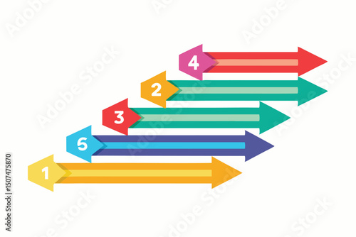 Colorful diagram of six arrows with numerical labels demonstrating process flow and direction suitable for business and marketing
