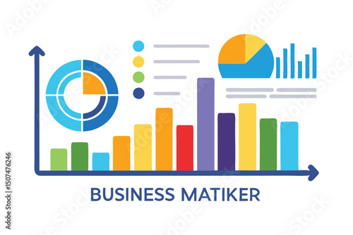 Colorful statistical chart illustrations representing data analysis and business growth suitable for various business presentations.