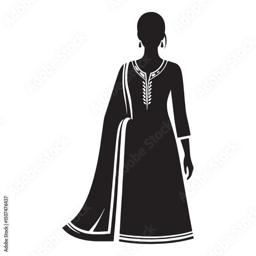Ethnic fashion rendered in salwar kameez silhouette format – salwar kameez silhouette – salwar kameez vector – salwar kameez illustration – ladies dress silhouette – silhouette of salwar kameez

