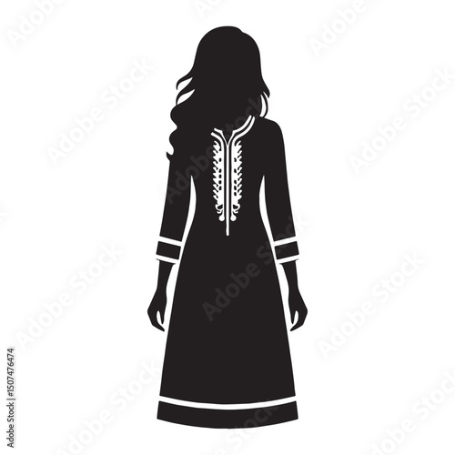 Symmetrical salwar kameez design shown in flat silhouette – salwar kameez silhouette – salwar kameez vector – salwar kameez illustration – ladies dress silhouette – silhouette of salwar kameez

