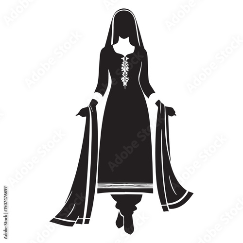 Refined ethnic silhouette of salwar kameez with cultural tone – salwar kameez silhouette – salwar kameez vector – salwar kameez illustration – ladies dress silhouette – silhouette of salwar kameez


