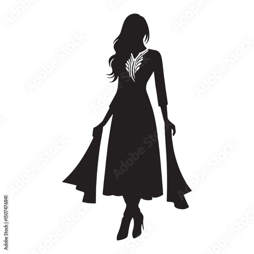 Defined vector shape of salwar kameez in traditional format – salwar kameez silhouette – salwar kameez vector – salwar kameez illustration – ladies dress silhouette – silhouette of salwar kameez


