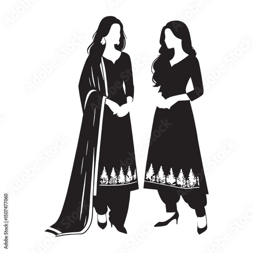 Graceful salwar kameez outline in elegant silhouette style – salwar kameez silhouette – salwar kameez vector – salwar kameez illustration – ladies dress silhouette – silhouette of salwar kameez


