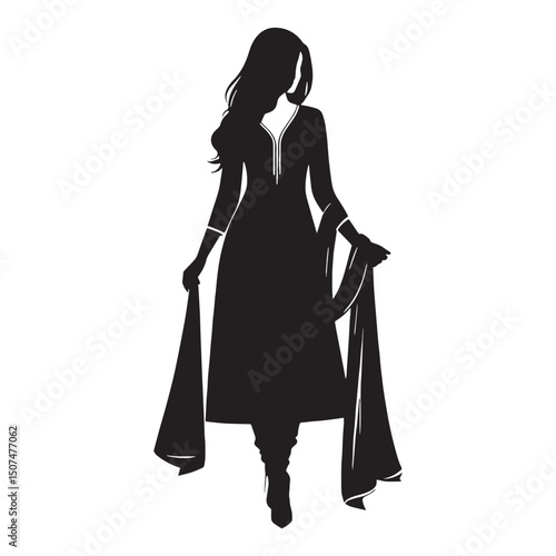 Clean salwar kameez structure rendered as sharp silhouette – salwar kameez silhouette – salwar kameez vector – salwar kameez illustration – ladies dress silhouette – silhouette of salwar kameez


