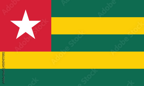 Flag of Togo
The National Flag of Togo
Togolese Flag with Star and Stripes
Green, Yellow, and Red Flag of Togo
Emblem of Togo on its National Banner