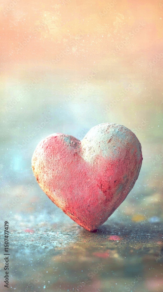 Obraz premium Heart on Wet Surface: Subtle Textured Background with Heart Shape Object