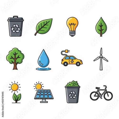 environmental icons sustainability ecofriendly living and renewable energy