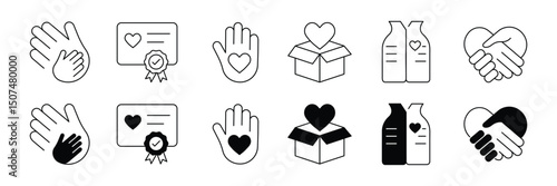 Set of Charity Donation icon collection. Help, volunteer, donated, assistance, sharing and solidarity symbol.