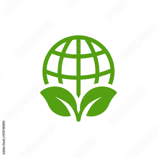 A green globe surrounded by lush leaves symbolizes the harmony needed between our planet and nature, representing efforts towards ecofriendliness and sustainability for a better future
