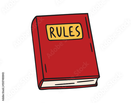 cartoon rule book icon doodle hand drawn. Outline colorful red rules book line drawing clipart symbol