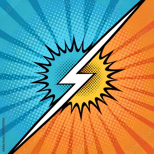 Comic Book Style Lightning Background Blue And Orange Split