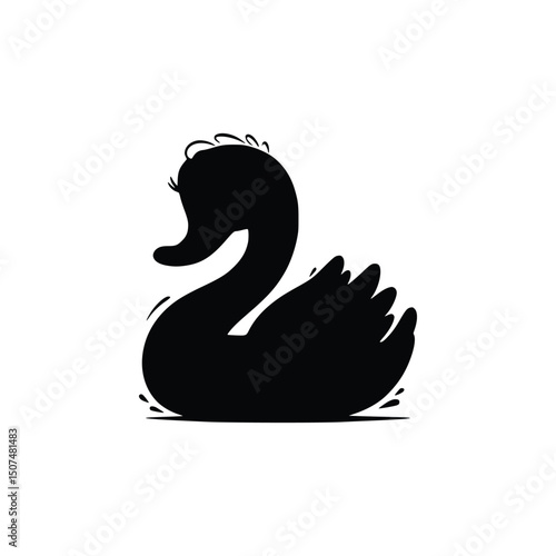 Vector art of Black swan silhouette isolated on white background, elegant waterfowl in simple design
