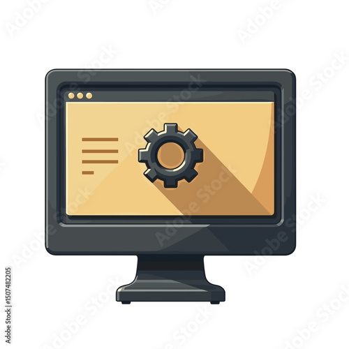 Computer monitor displaying settings gear icon on screen  