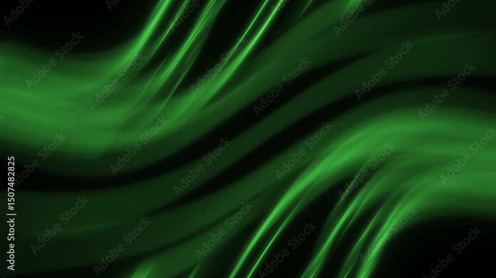 Dark abstract background with flowing, silky green light waves creating a sense of smooth motion. Elegant design element for sophisticated presentations or luxurious digital art projects. Dark abstract background with flowing, silky green light waves creating a sense of smooth motion. Elegant design element for sophisticated presentations or luxurious digital art projects.