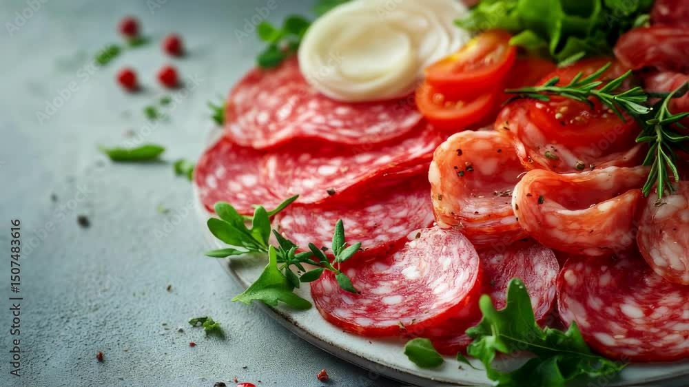 Delicious Italian Salami Platter with Tomatoes and Herbs Delicious Italian Salami Platter with Tomatoes and Herbs