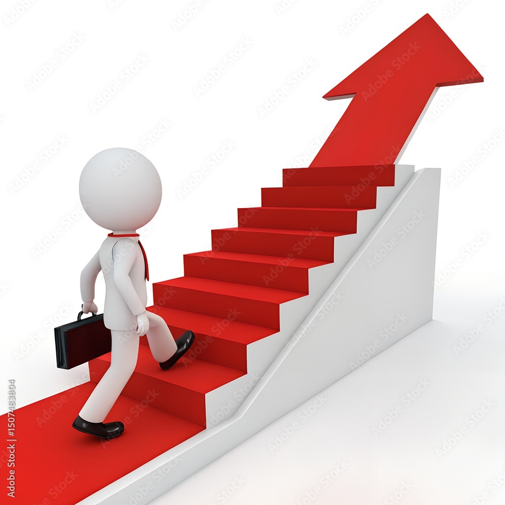 3D Business Character Climbing Stairs Toward Success Growth and Achievement Concept 3D Business Character Climbing Stairs Toward Success Growth and Achievement Concept