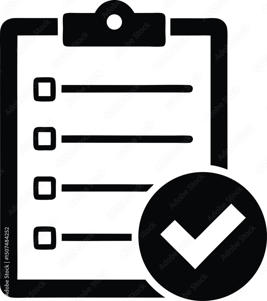 Clipboard Checklist Icon with Checkmark – Task Completion and Verification Symbol