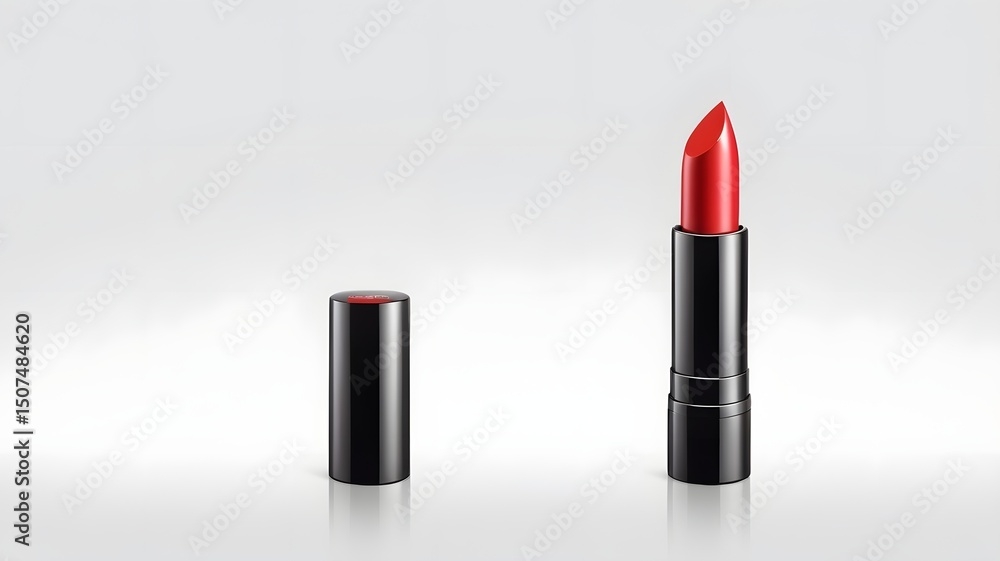 Red lipstick in open tube on white background Red lipstick in open tube on white background