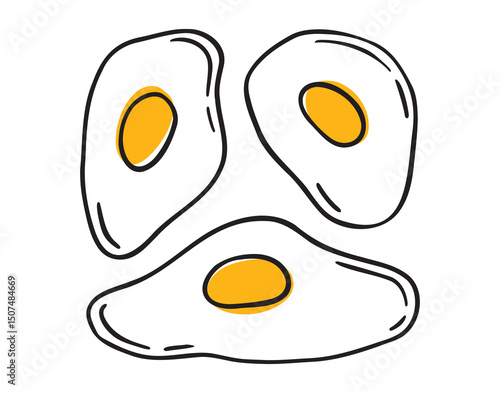 scrambled eggs cartoon trendy poster. Food, breakfast nutrition concept. scrambled eggs icon doodle hand drawn. Outline drawing line clipart symbol