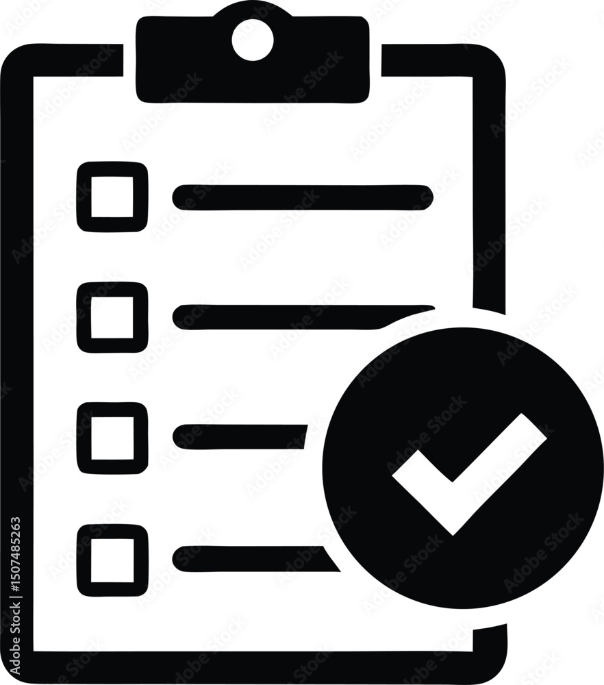 Clipboard Checklist Icon with Checkmark – Task Completion and Verification Symbol Clipboard Checklist Icon with Checkmark – Task Completion and Verification Symbol