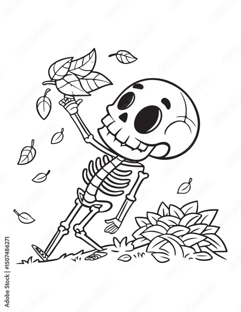 Fototapeta premium Cute Halloween Ghosts and Skeletons Coloring Pages – Fun and Spooky Line Art for Kids