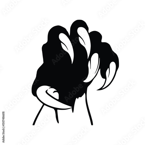 Vector art of Monster claw isolated on white background, featuring sharp talons and a threatening silhouette